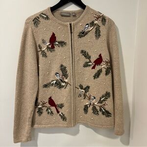 Croft & Barrow Raime Knit Bird Cardigan Cardinal Chickadee Womens Small